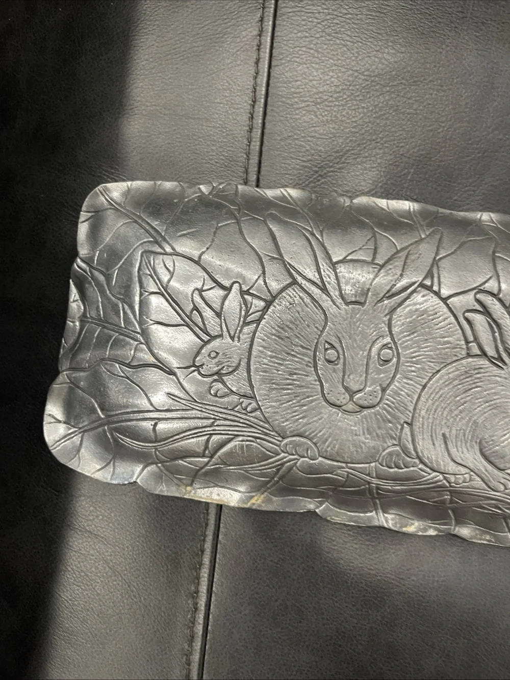 Arthur Court Silver Bunny Rabbit Leaf Relief Tray